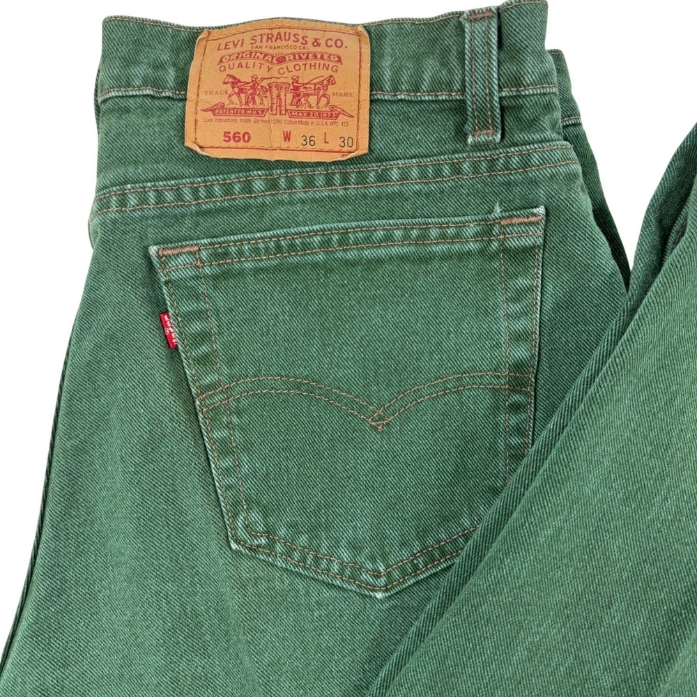 Levis 560 Loose Fit Dad Jeans Men 36x30 Green Vintage 90s USA Tapered Leg Indie